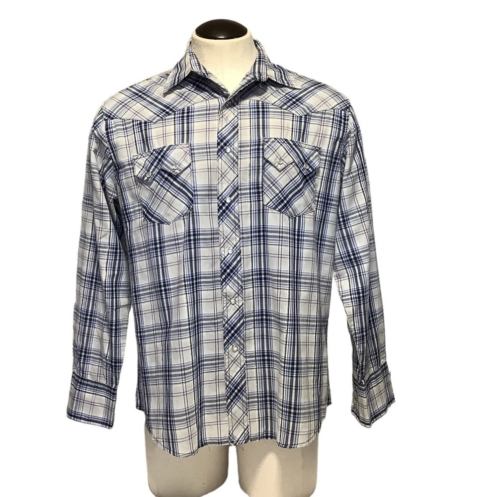 WRANGLER Western Plaid Mother of Pearl Snap Shirt Size 8